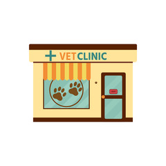 Veterinary medicine hospital. Health care or treatment for wild or domestic animals. Facade exterior view. Vector ilustration.