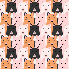 Cute pigs background Seamless colorful drawing