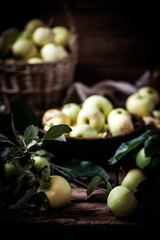 Summer  still life with apples on wooden background
