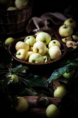 Summer  still life with apples on wooden background