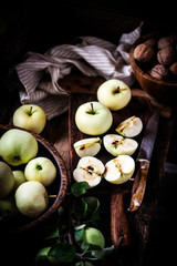 Summer  still life with apples on wooden background