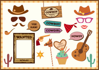 Cowboy props set for photo booth on party.