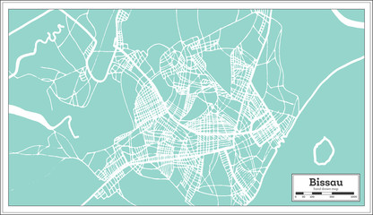 Bissau Republic of Guinea-Bissau City Map in Retro Style. Outline Map.