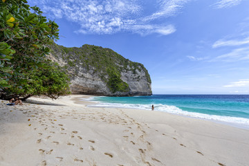 Secluded Kelingking beach on Nusa Penida in Indonesia.