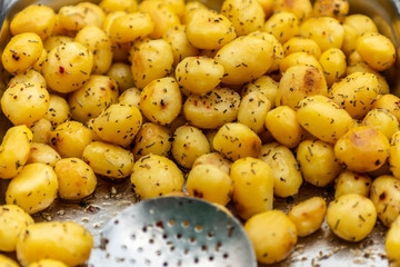 delicous Roasted mini smal potato in plate with rosmarine spiced