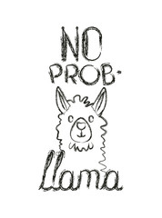llama animal with messsage hand made font vector illustration design