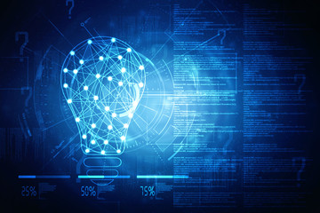 2d illustration bulb future technology, innovation background, creative idea concept 