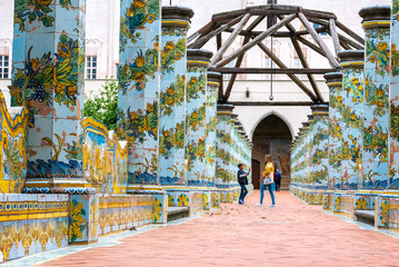 Naples Italy Cloister of Saint Claire with fine decorations on maiolics. (Chiostro di Santa Chiara Napoli)