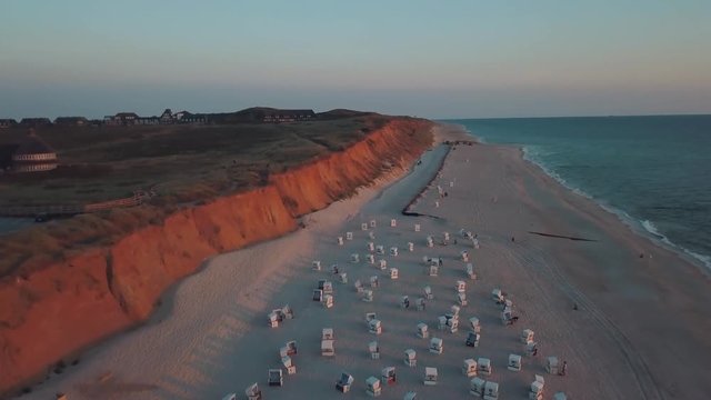 Aerial shot of the beach in sunset