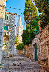 Rovinj (Rovigno), Croatia. Vintage street with traditional