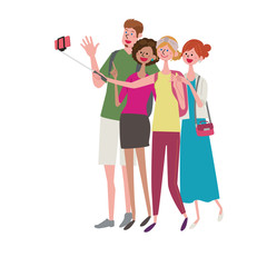 セルフィーを撮る外国人女性 イラスト Wall Mural Wallpaper Murals マツ