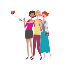 セルフィーを撮る外国人女性　イラスト
