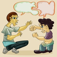 cartoon illustration of two people in hard dialoque