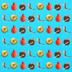 Rosh hashanah (jewish New Year holiday) pattern concept. Traditional symbols.