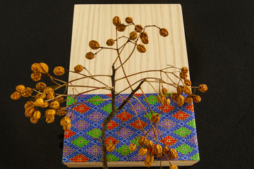 Chinese festival, family reunion Mid-Autumn Festival, exquisite log gift box and dry tree