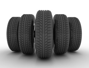Group of automotive tires . 3d rendered illustration