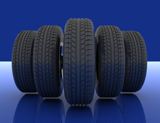 Group of automotive tires . 3d rendered illustration