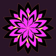 geometric lotus flower in pink and brown shades on purple