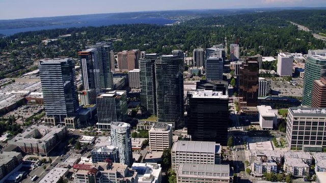 Bellevue Washington City Skyline Buildings Helicopter Aerial