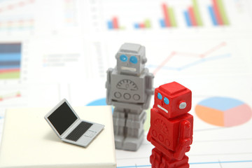 ロボットとパソコンとグラフ　人工知能イメージ