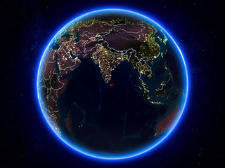 Fototapeta na wymiar Sri Lanka on Earth from space at night