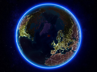 Iceland on Earth from space at night