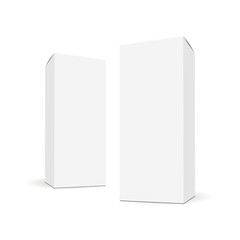 White blank rectangular tall boxes with side perspective view. Mockup for healthcare or cosmetic packaging design. Vector illustration