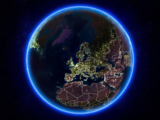 Denmark on Earth from space at night