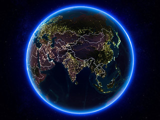 Obraz na płótnie Canvas Nepal on Earth from space at night