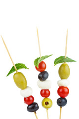 Vegetables and cheese on stick