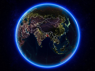 Obraz na płótnie Canvas Bangladesh on Earth from space at night