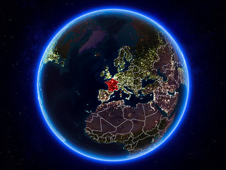 France on Earth from space at night