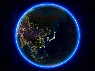 Obraz na płótnie Canvas North Korea on Earth from space at night