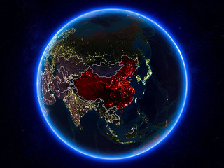 China on Earth from space at night