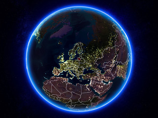 Lithuania on Earth from space at night