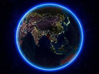 Fototapeta na wymiar Myanmar on Earth from space at night