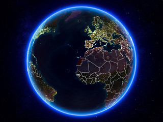 Western Sahara on Earth from space at night