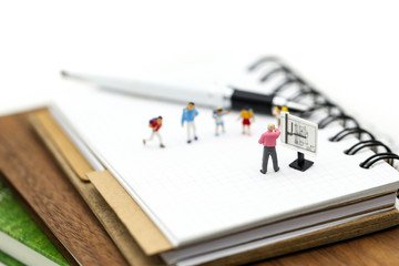 Miniature people : student and children with teacher,Match,Education concept.
