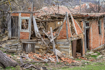 destroyed house in the village