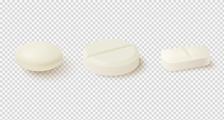 Fototapeta Realistic medical pills. Collection of oval, round and capsule shaped tablets. obraz