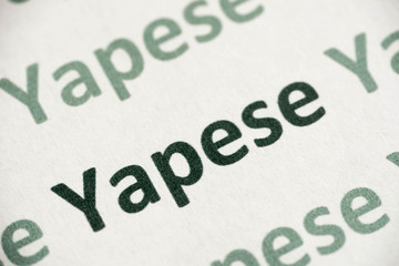 word Yapese language printed on paper macro