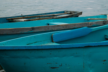 Fototapeta na wymiar Three blue boats