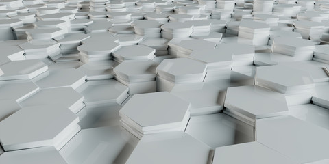 White hexagons background pattern 3D rendering