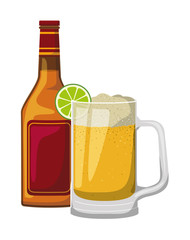 jar beer with bottle drink icon vector illustration design