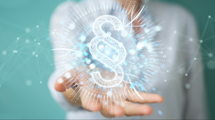 Businesswoman using law paragraph digital hologram 3D rendering