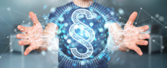 Businessman using law paragraph digital hologram 3D rendering