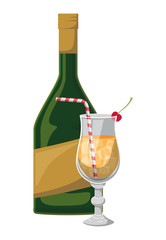 cup cocktail drink with bottle vector illustration design