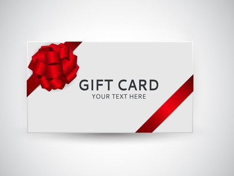 Gift Card Template with Bow and Ribbon Vector Illustration