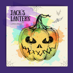 Halloween hand drawing pumpkin Jack Lantern vector illustration. Halloween greeting card