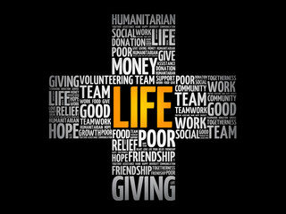 LIFE cross word cloud collage, social concept background